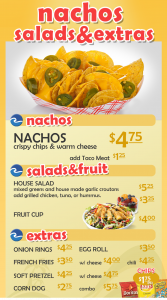 Nachos, Salads & Extras - Menu